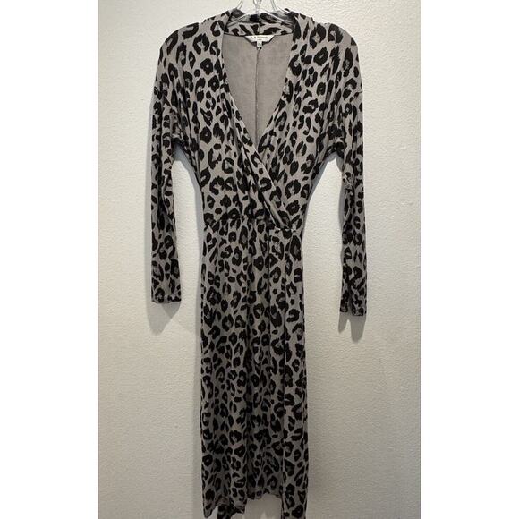 LK Bennett Size US6 Gray Black Leopard Print Long Sleeve Belted Dress READ - Picture 2 of 10